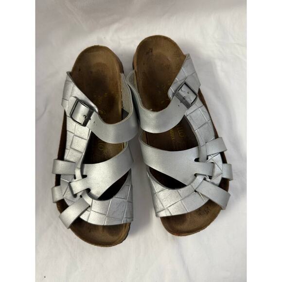 Birkenstock Papillio Pisa Silver Woven Slide On Sandals Sz 40/9 GS - Picture 2 of 7